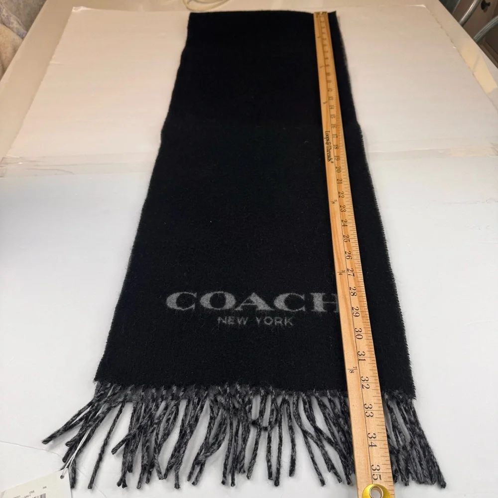 NWT Coach Unisex Signature Bi-Color Wool/Cashmere Logo Scarf Black/Grey Preppy